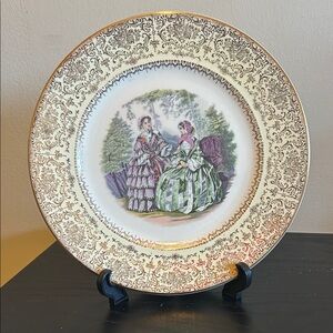 Vintage Imperial Salem China 23k Gold Service Plate with Victorian Ladies Design